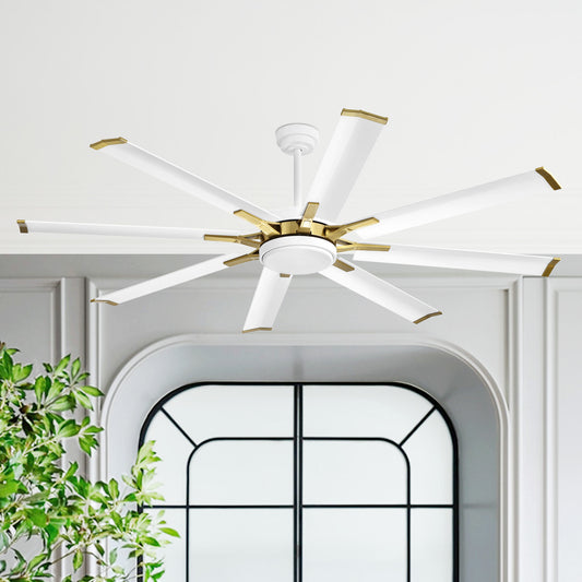72" White & Gold Ceiling Fan with Remote – Smart 6-Blade, No Light, Quiet DC Motor