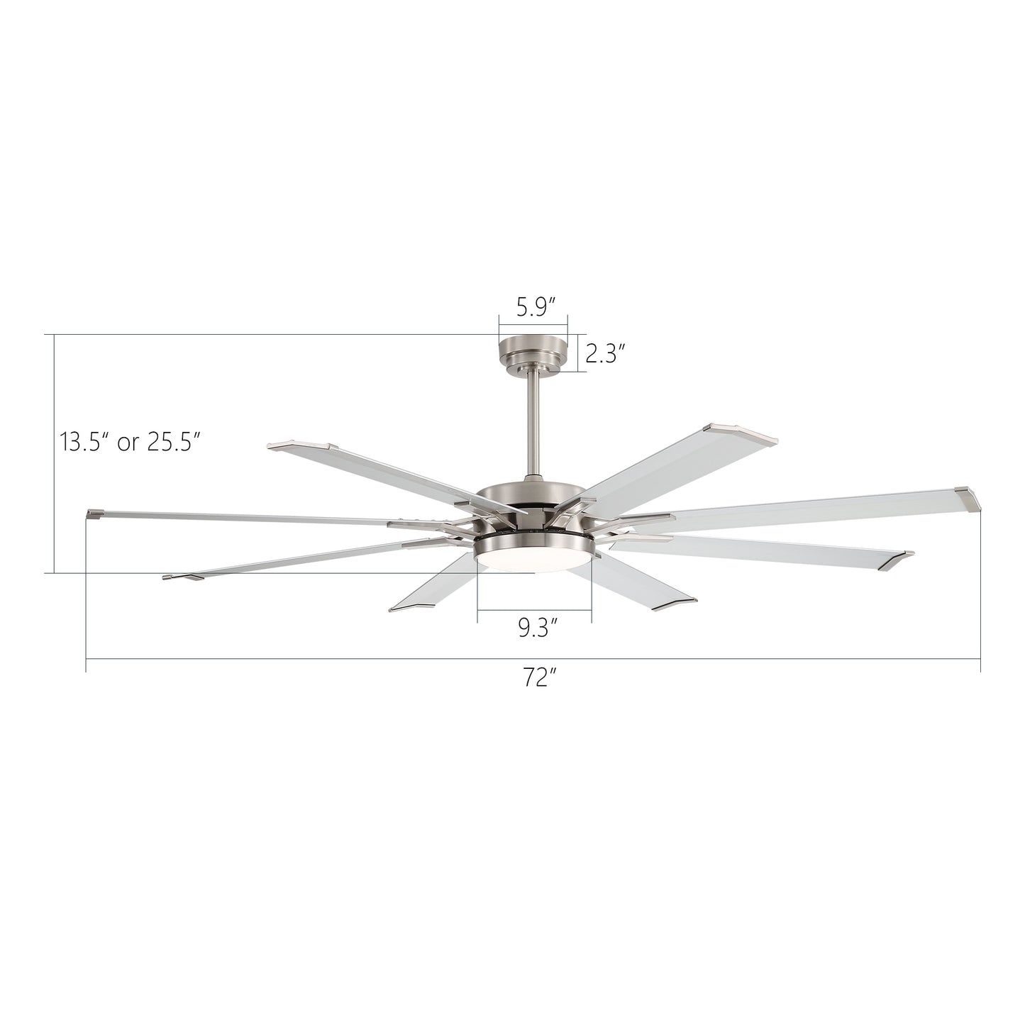 Ceiling Fan 72" Industrial Nickel 8-Blade with LED Light