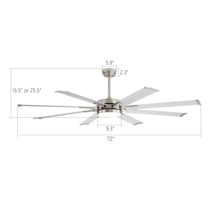 Ceiling Fan 72" Industrial Nickel 8-Blade with LED Light
