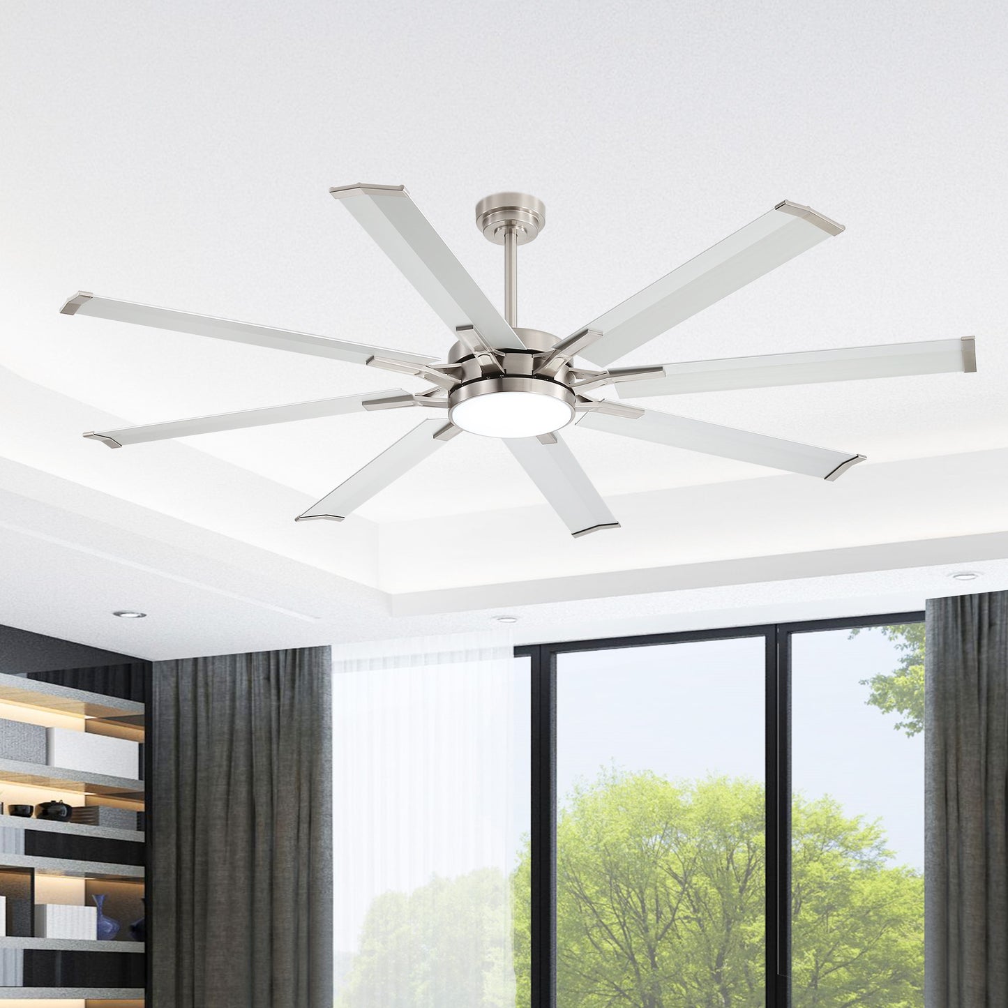Ceiling Fan 72" Industrial Nickel 8-Blade with LED Light