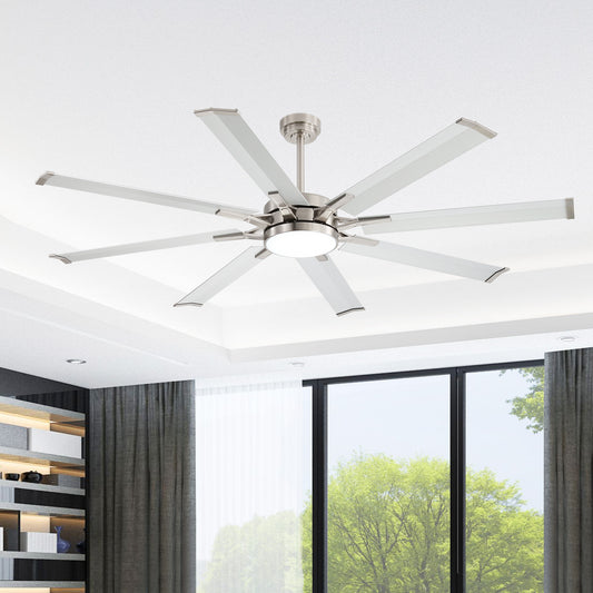 72" Brushed Nickel Ceiling Fan with Light & Remote – Smart 6-Blade, Quiet DC Motor