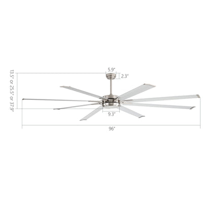 Ceiling Fan 72" Industrial Brushed Nickel 8-Blade