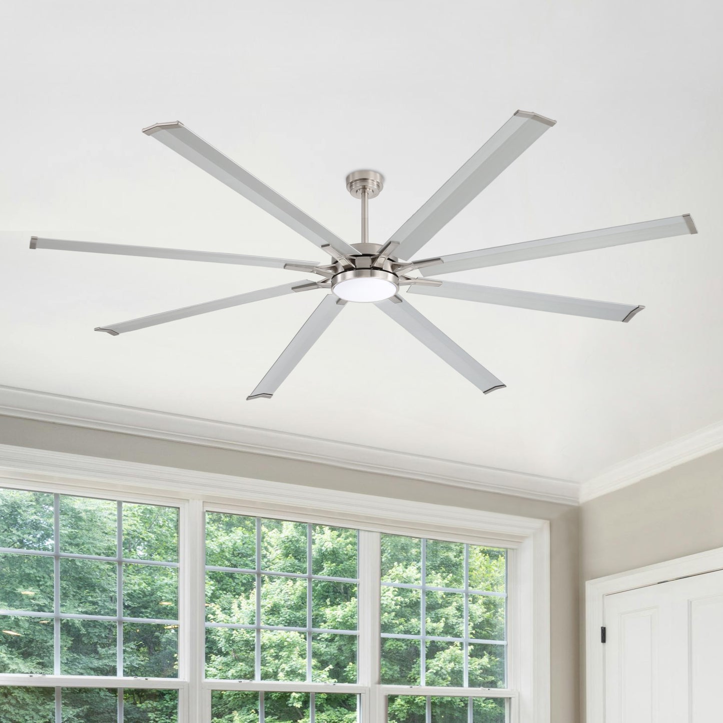 96" Brushed Nickel Ceiling Fan with Light & Remote – Smart 6-Blade, Quiet DC Motor