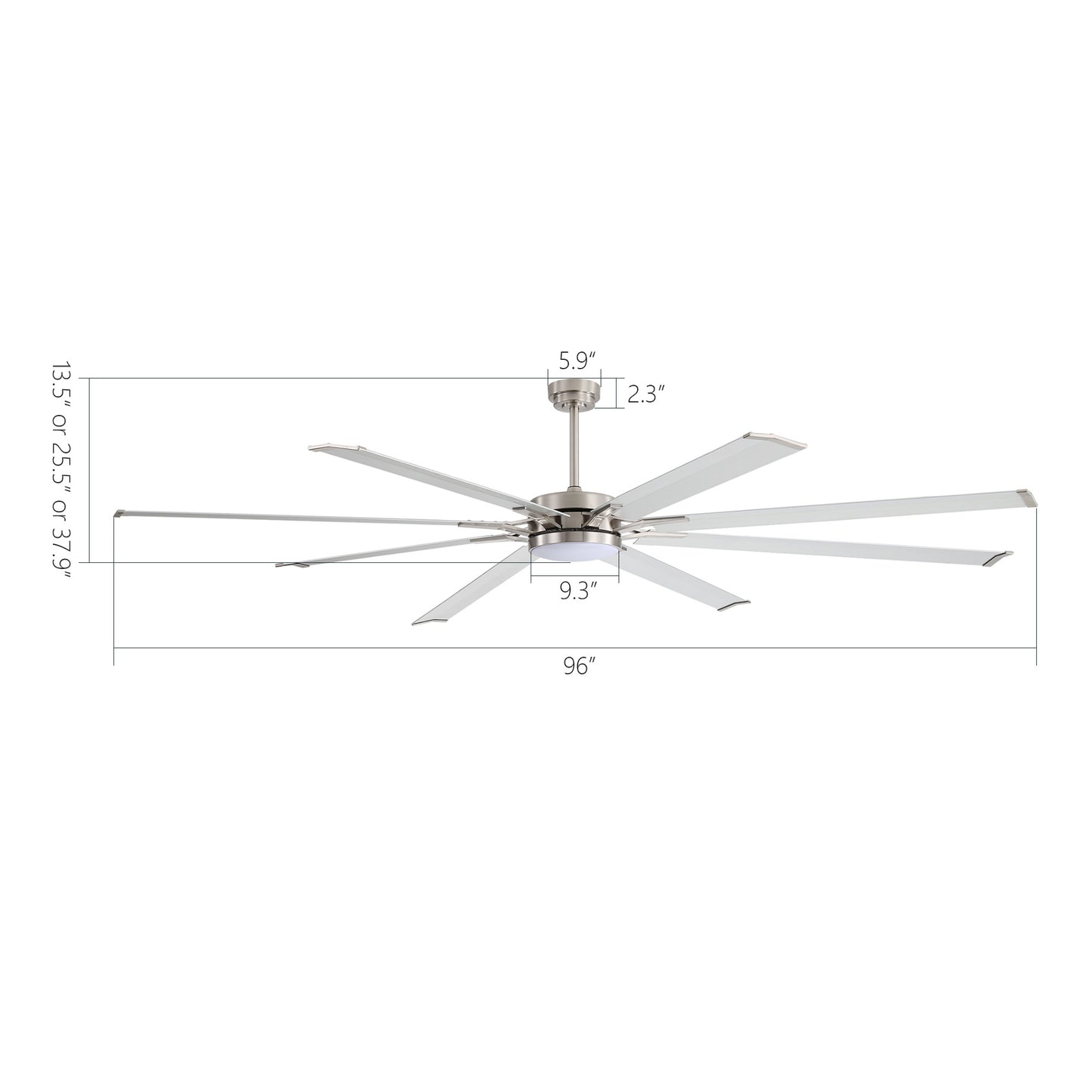 96" Brushed Nickel Ceiling Fan with Light & Remote – Smart 6-Blade, Quiet DC Motor