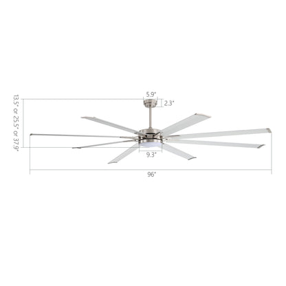 96" Brushed Nickel Ceiling Fan with Light & Remote – Smart 6-Blade, Quiet DC Motor