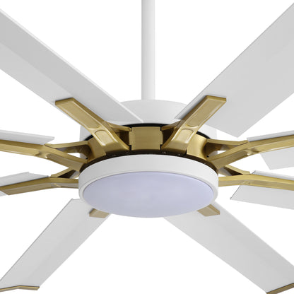 96" White & Gold Ceiling Fan with Light & Remote – Smart 6-Blade, Quiet DC Motor