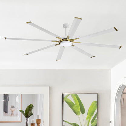 96" White & Gold Ceiling Fan with Light & Remote – Smart 6-Blade, Quiet DC Motor