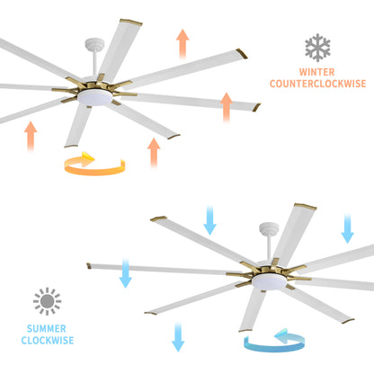 96" White & Gold Ceiling Fan with Light & Remote – Smart 6-Blade, Quiet DC Motor