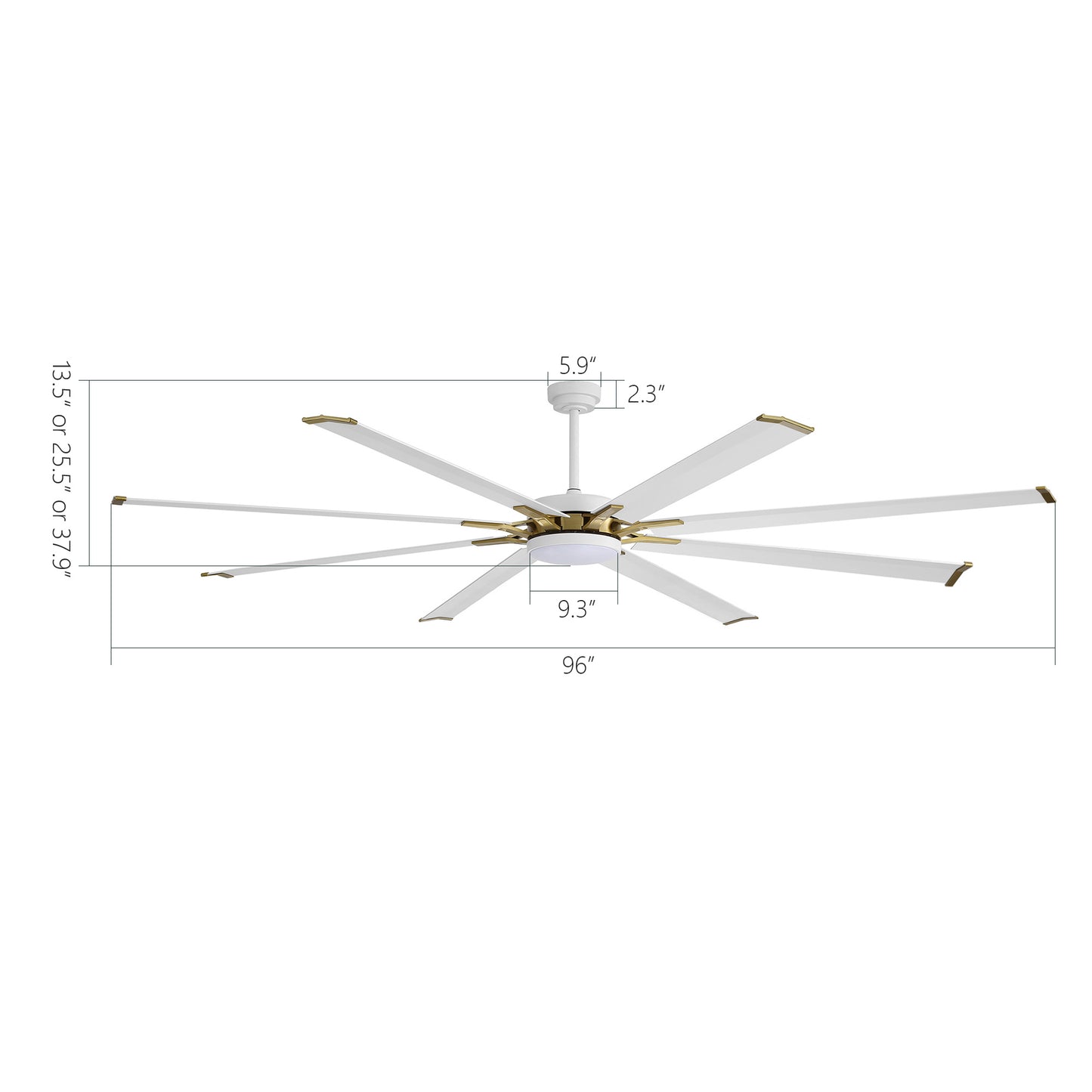 96" White & Gold Ceiling Fan with Light & Remote – Smart 6-Blade, Quiet DC Motor