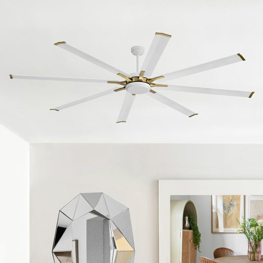 96" White & Gold Ceiling Fan with Remote – Smart 6-Blade, No Light, Quiet DC Motor