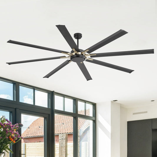 96" Black & Gold Ceiling Fan with Remote – Smart 6-Blade, No Light, Quiet DC Motor