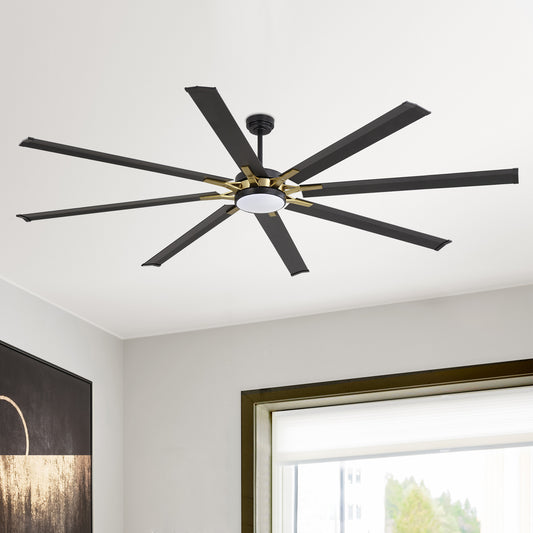 96" Black & Gold Ceiling Fan with Light & Remote – Smart 6-Blade, Quiet DC Motor