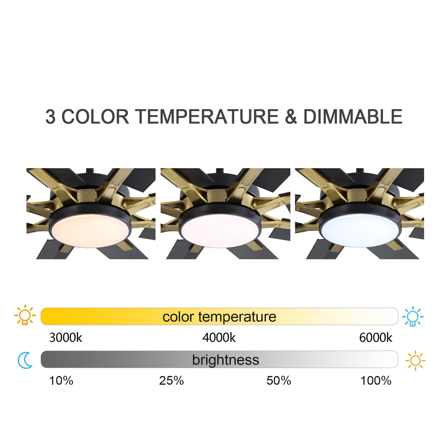 96" Black & Gold Ceiling Fan with Light & Remote – Smart 6-Blade, Quiet DC Motor