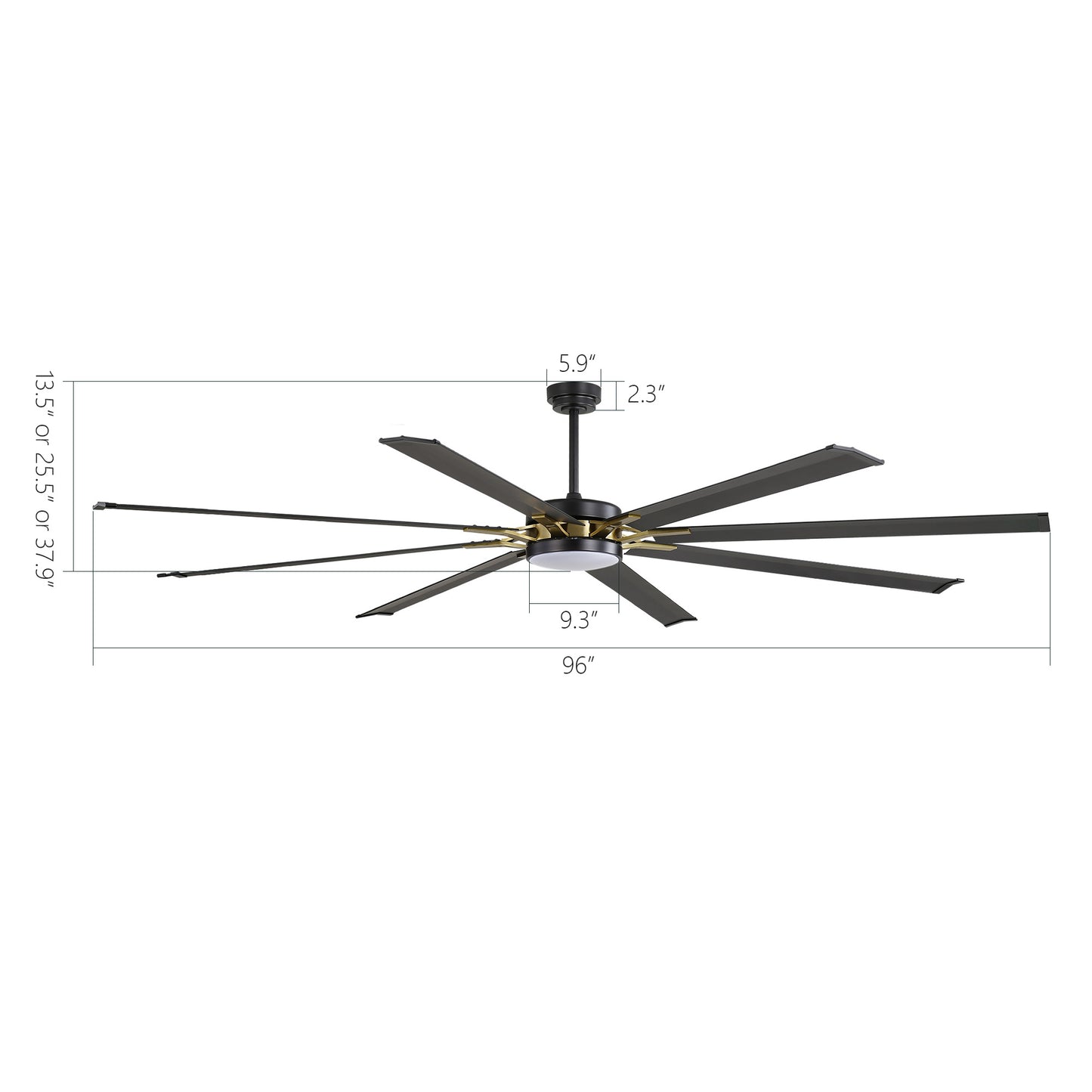 96" Black & Gold Ceiling Fan with Light & Remote – Smart 6-Blade, Quiet DC Motor