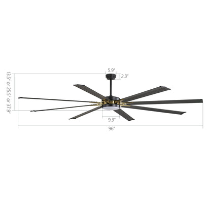 96" Black & Gold Ceiling Fan with Light & Remote – Smart 6-Blade, Quiet DC Motor