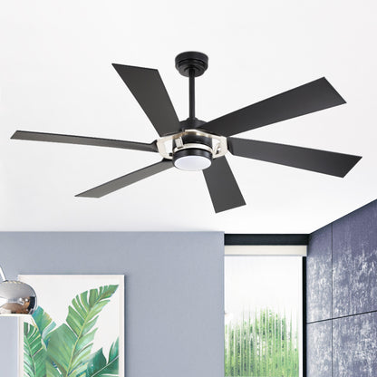 60" Black & Chrome Ceiling Fan with Light & Remote – Smart 6-Blade, DC Motor