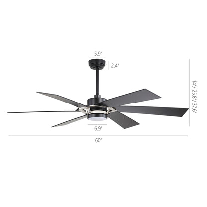 60" Black & Chrome Ceiling Fan with Light & Remote – Smart 6-Blade, DC Motor