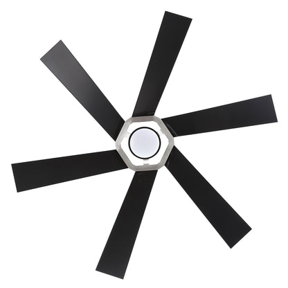 60" Black & Chrome Ceiling Fan with Light & Remote – Smart 6-Blade, DC Motor