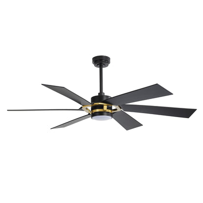 60" Black & Gold Ceiling Fan with Light & Remote – Smart 6-Blade, DC Motor