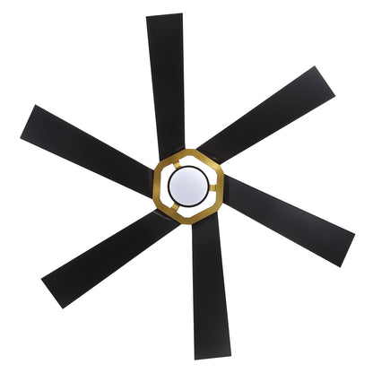 60" Black & Gold Ceiling Fan with Light & Remote – Smart 6-Blade, DC Motor