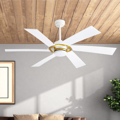 60" White & Gold Ceiling Fan with Light & Remote – Smart 6-Blade, DC Motor