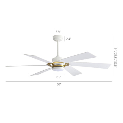 60" White & Gold Ceiling Fan with Light & Remote – Smart 6-Blade, DC Motor