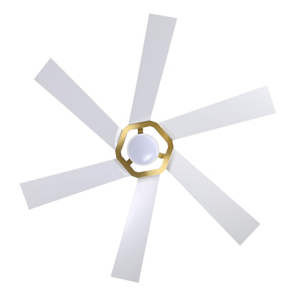 60" White & Gold Ceiling Fan with Light & Remote – Smart 6-Blade, DC Motor
