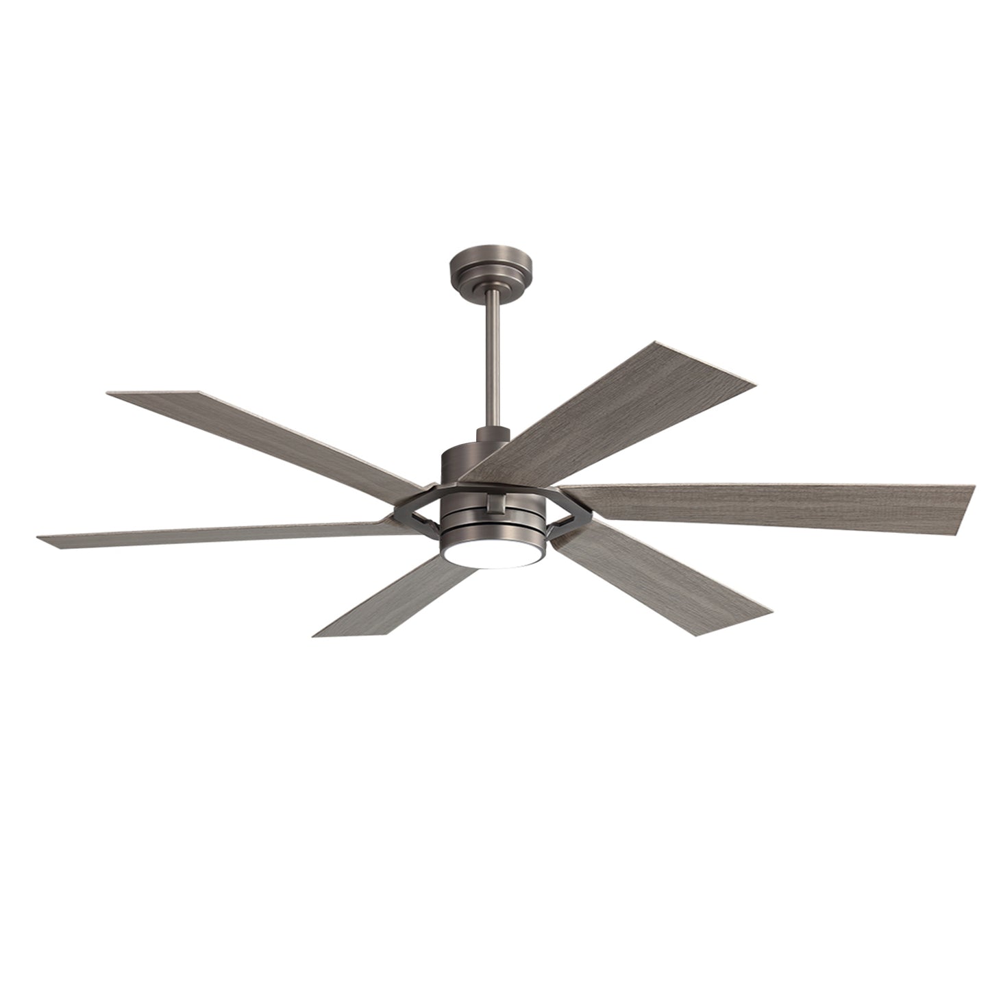 60" Brushed Nickel & Wood Ceiling Fan with Light & Remote – Smart 6-Blade, DC Motor