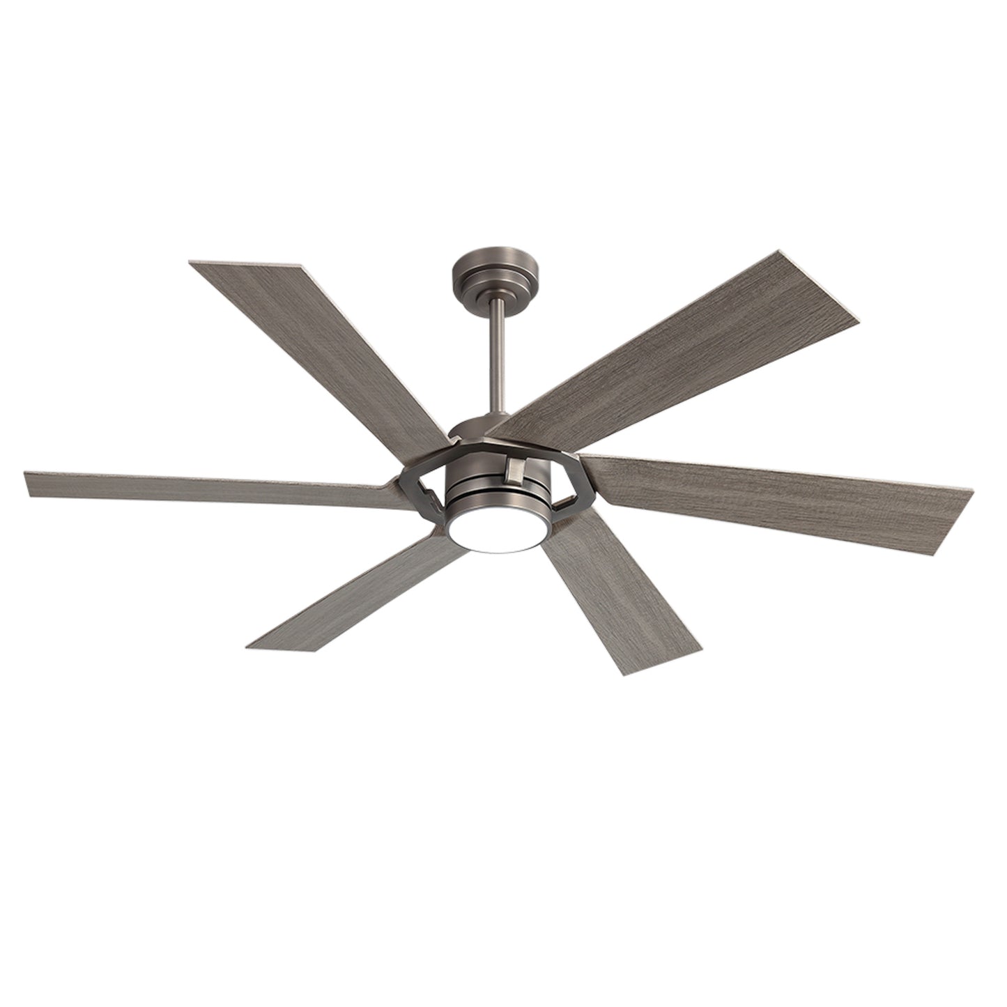 60" Brushed Nickel & Wood Ceiling Fan with Light & Remote – Smart 6-Blade, DC Motor