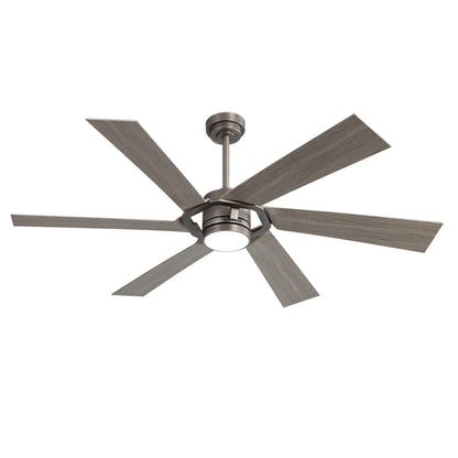 60" Brushed Nickel & Wood Ceiling Fan with Light & Remote – Smart 6-Blade, DC Motor