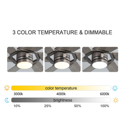 60" Brushed Nickel & Wood Ceiling Fan with Light & Remote – Smart 6-Blade, DC Motor