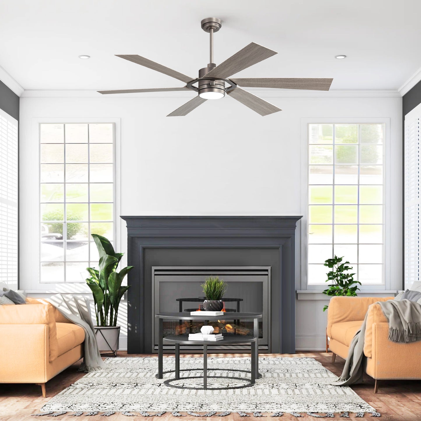 60" Brushed Nickel & Wood Ceiling Fan with Light & Remote – Smart 6-Blade, DC Motor
