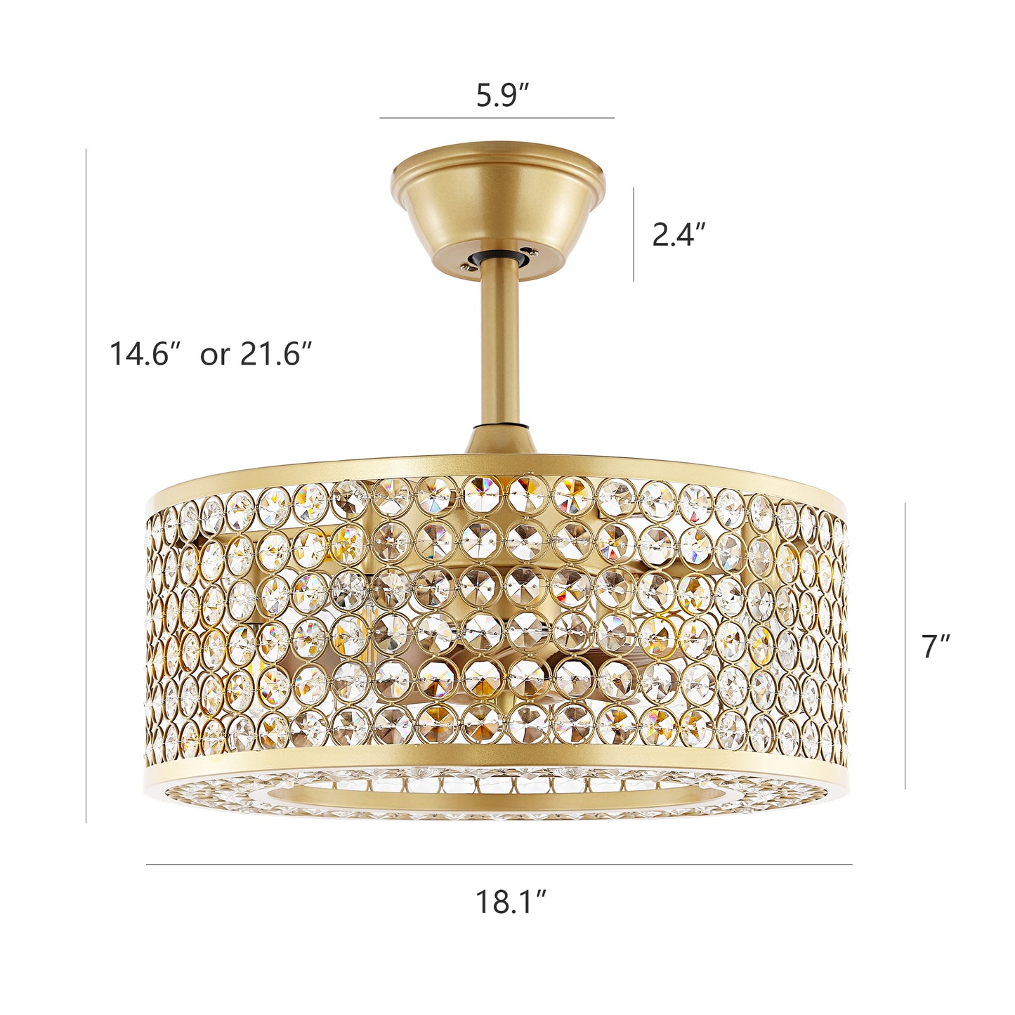18" Crystal Fandelier Ceiling Fan with Light and Remote – Modern Semi Flush Mount Fan
