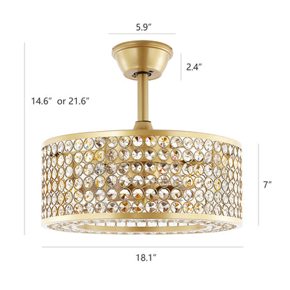 18" Crystal Fandelier Ceiling Fan with Light and Remote – Modern Semi Flush Mount Fan