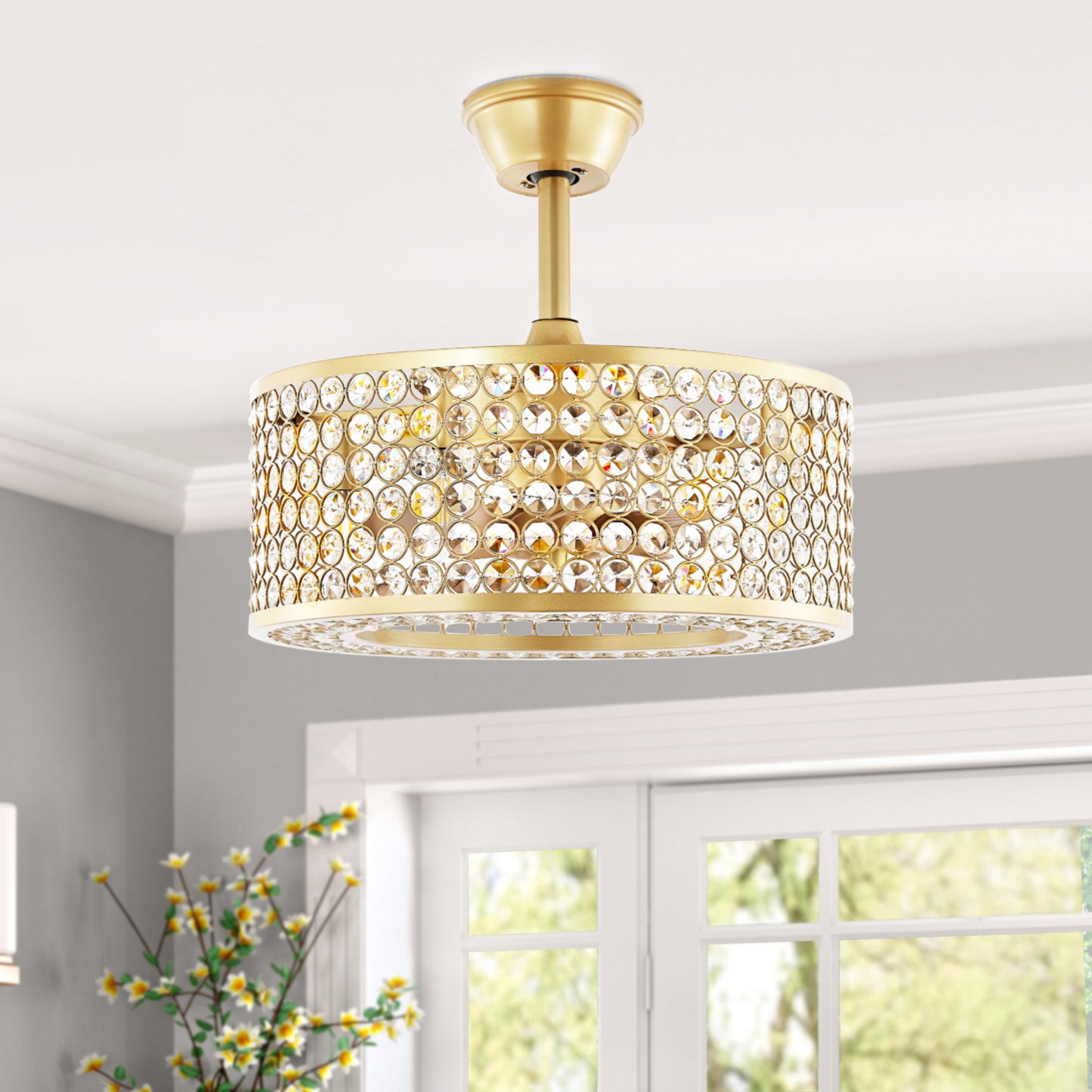 18" Crystal Fandelier Ceiling Fan with Light and Remote – Modern Semi Flush Mount Fan