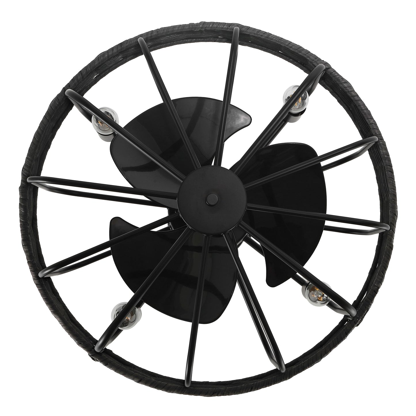18" Black Rattan Fandelier Ceiling Fan with Light – Semi Flush Mount with Remote