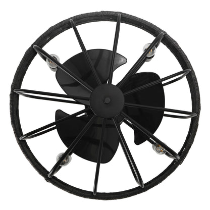 18" Black Rattan Fandelier Ceiling Fan with Light – Semi Flush Mount with Remote