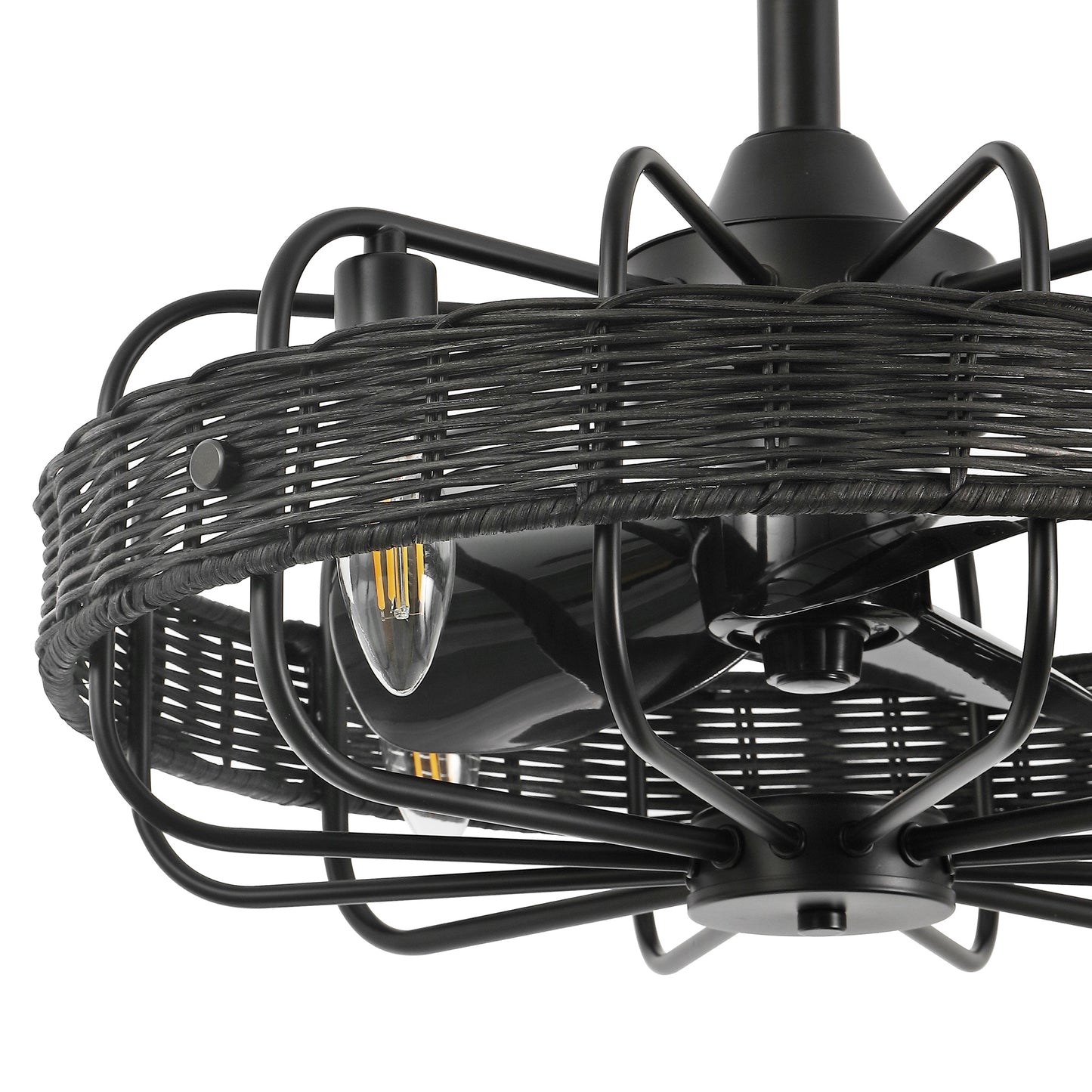18" Black Rattan Fandelier Ceiling Fan with Light – Semi Flush Mount with Remote