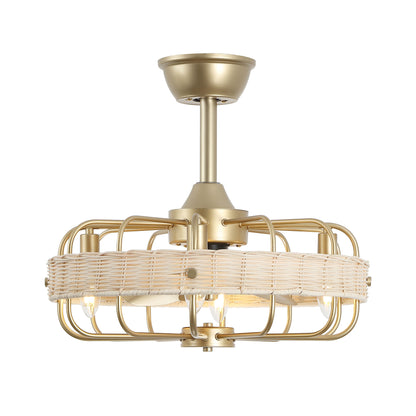 18" Gold Beige Rattan Fandelier Ceiling Fan with Light – Semi Flush Mount with Remote