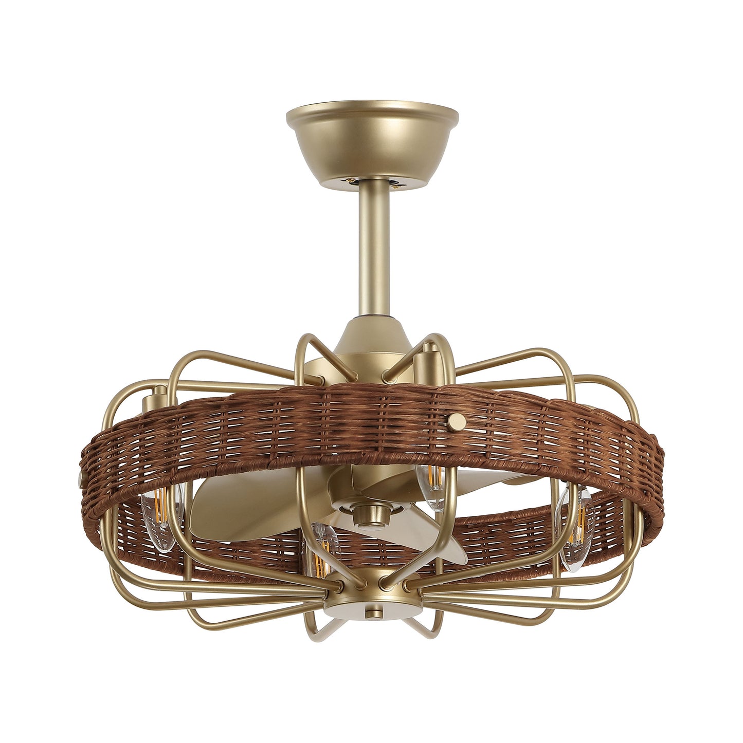 18" Gold Rattan Fandelier Ceiling Fan with Light – Semi Flush Mount with Remote