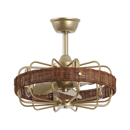 18" Gold Rattan Fandelier Ceiling Fan with Light – Semi Flush Mount with Remote