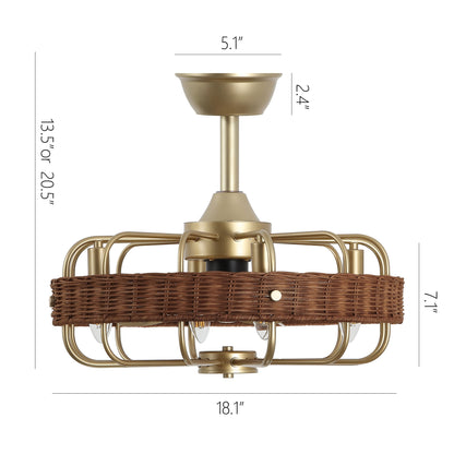 18" Gold Rattan Fandelier Ceiling Fan with Light – Semi Flush Mount with Remote