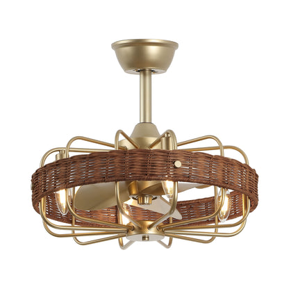 18" Gold Rattan Fandelier Ceiling Fan with Light – Semi Flush Mount with Remote