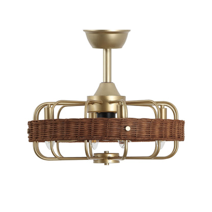 18" Gold Rattan Fandelier Ceiling Fan with Light – Semi Flush Mount with Remote