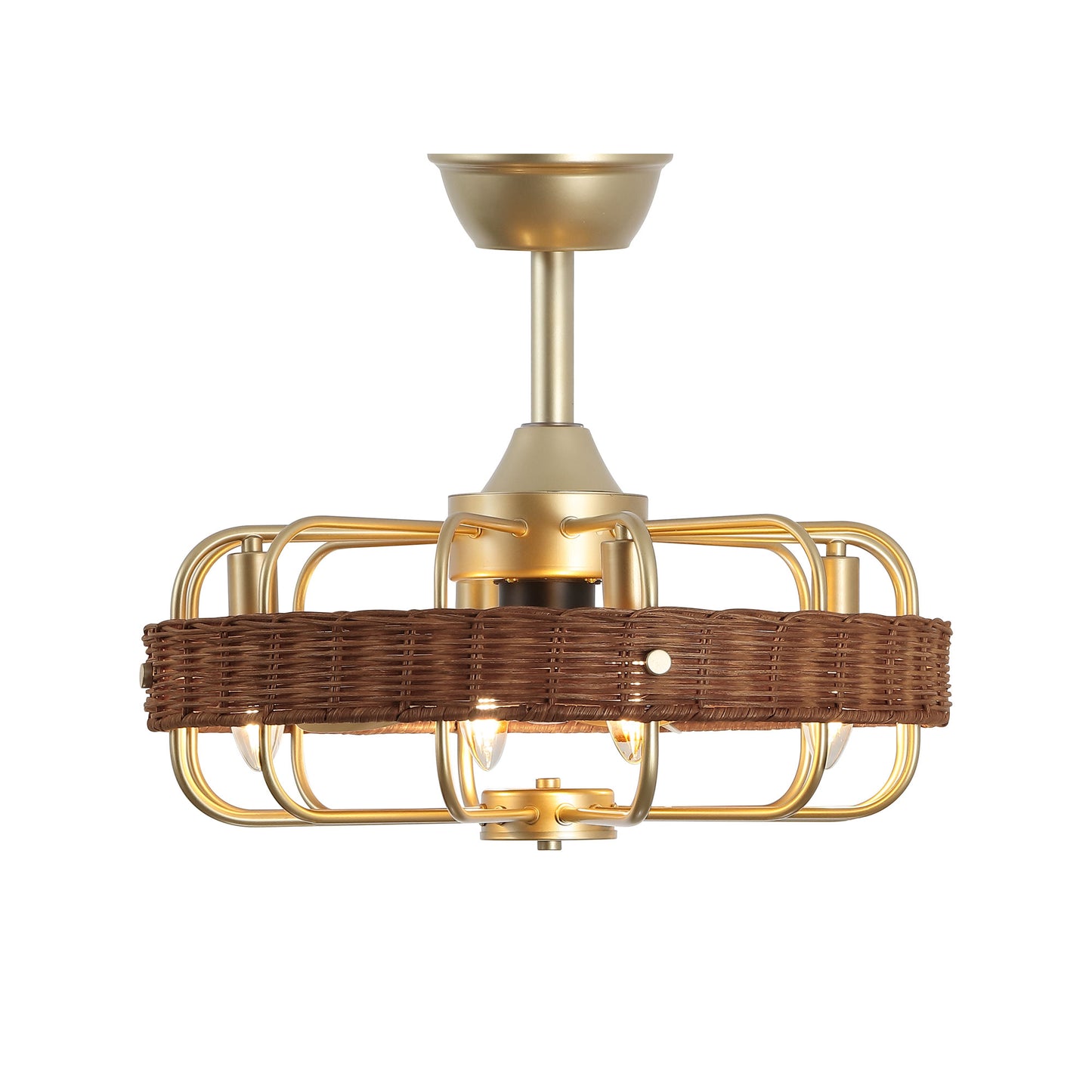 18" Gold Rattan Fandelier Ceiling Fan with Light – Semi Flush Mount with Remote