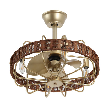18" Gold Rattan Fandelier Ceiling Fan with Light – Semi Flush Mount with Remote