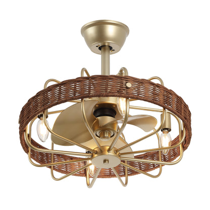 18" Gold Rattan Fandelier Ceiling Fan with Light – Semi Flush Mount with Remote