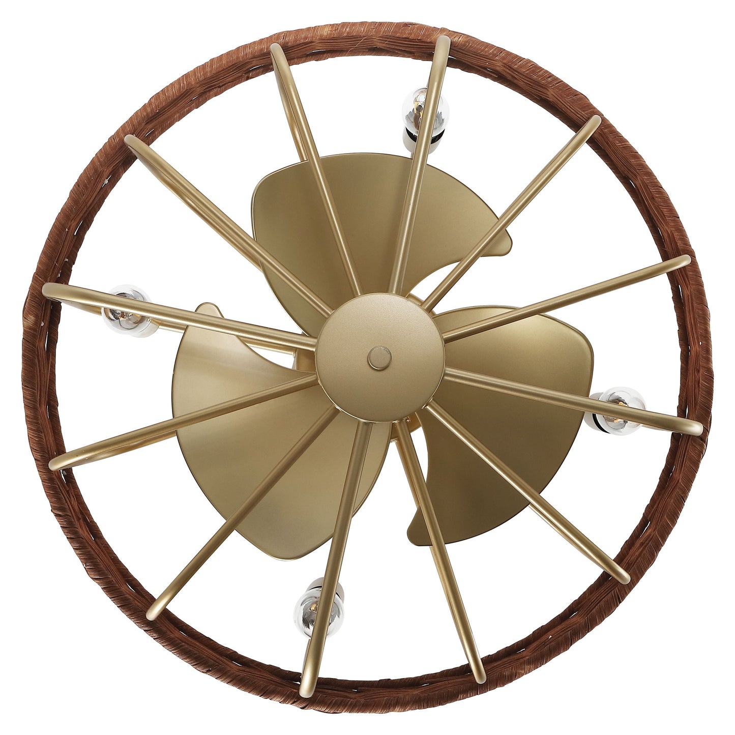 18" Gold Rattan Fandelier Ceiling Fan with Light – Semi Flush Mount with Remote