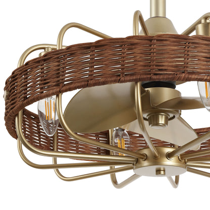 18" Gold Rattan Fandelier Ceiling Fan with Light – Semi Flush Mount with Remote