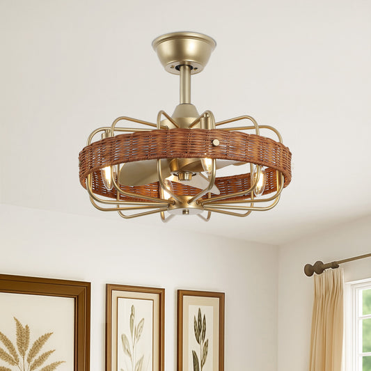 18" Gold Rattan Fandelier Ceiling Fan with Light – Semi Flush Mount with Remote